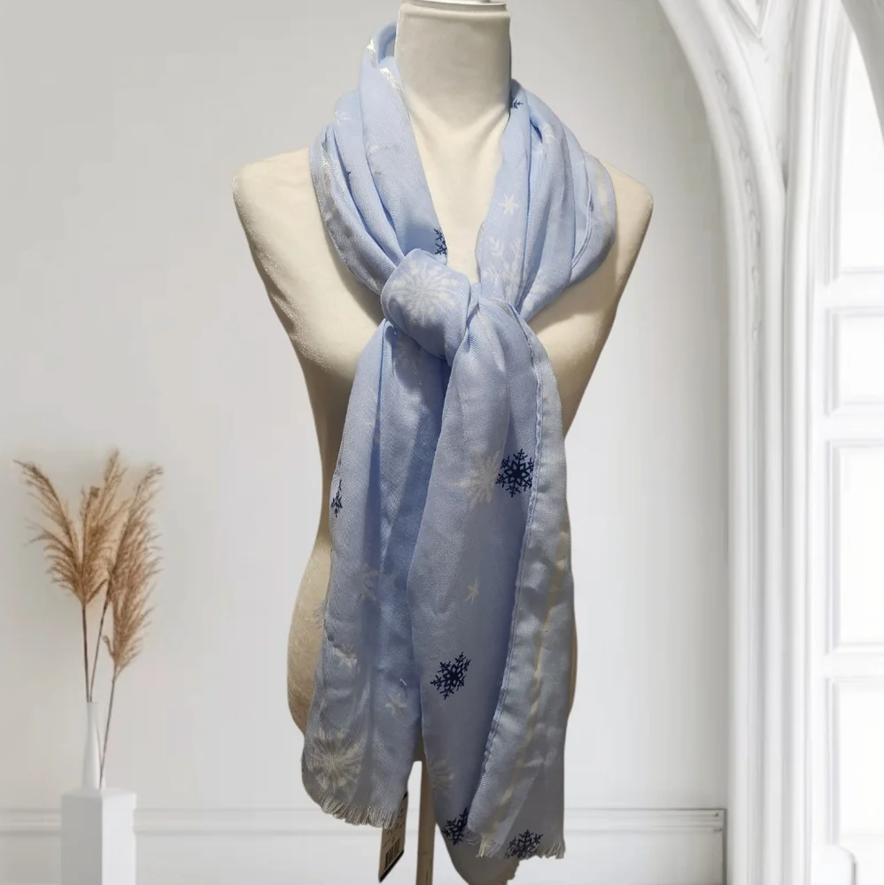 Style Collective Lightweight Light Blue Snow Flake Scarf.